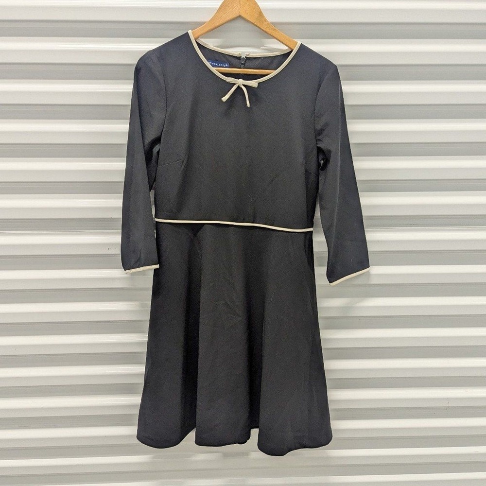 Dark Academia Talbots RSVP Bow Fit & Flare Cocktail Dress Black Wedding Guest 6